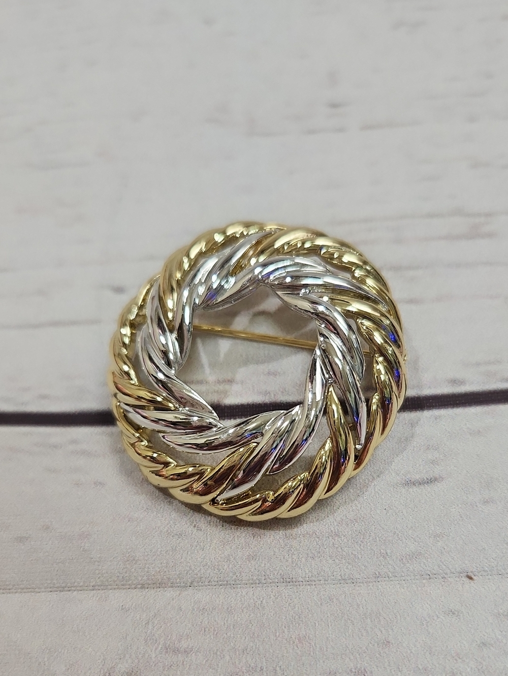 Two-Tone Gold and Silver Twisted Wreath Brooch - Women Jewelry